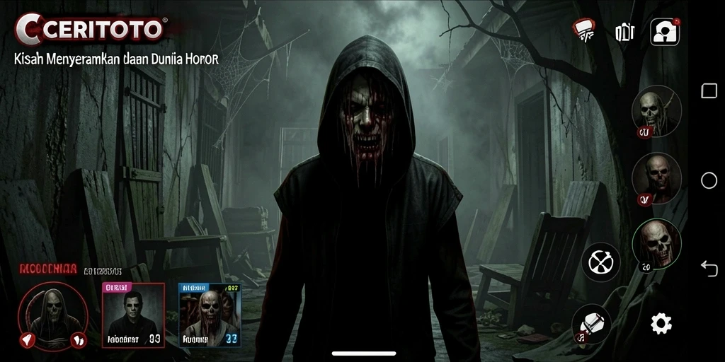 Tampilan gameplay CERITOTO yang menampilkan suasana horor yang mencekam.