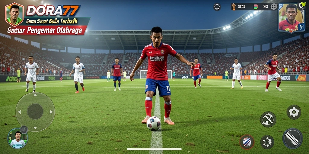 Screenshot DORA77 menampilkan aksi seru dalam pertandingan sepak bola.