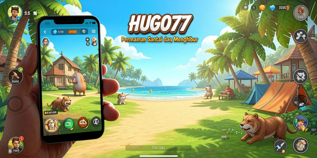 Screenshot gameplay HUGO77 yang menggembirakan dan penuh warna.