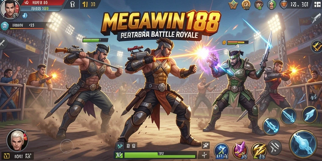 Tampilan gameplay mendebarkan dari arena Battle Royale.