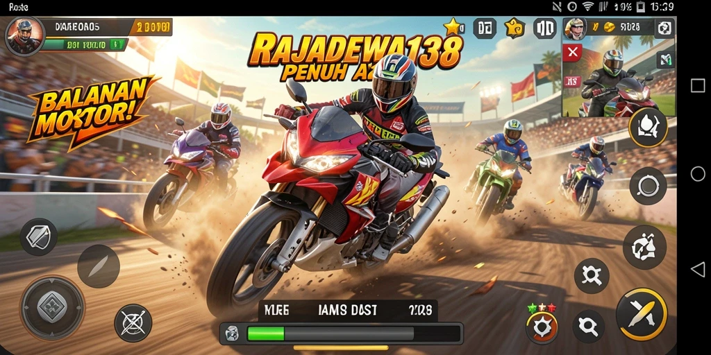 Gambaran gameplay memukau dari RAJADEWA138 di lintasan balap motor.