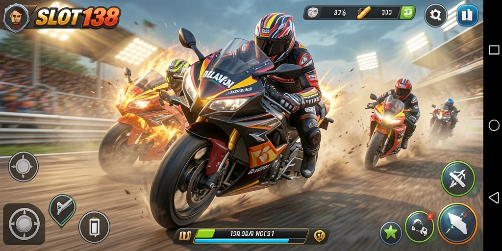 Tampilan menarik dari gameplay balapan motor di SLOT138.